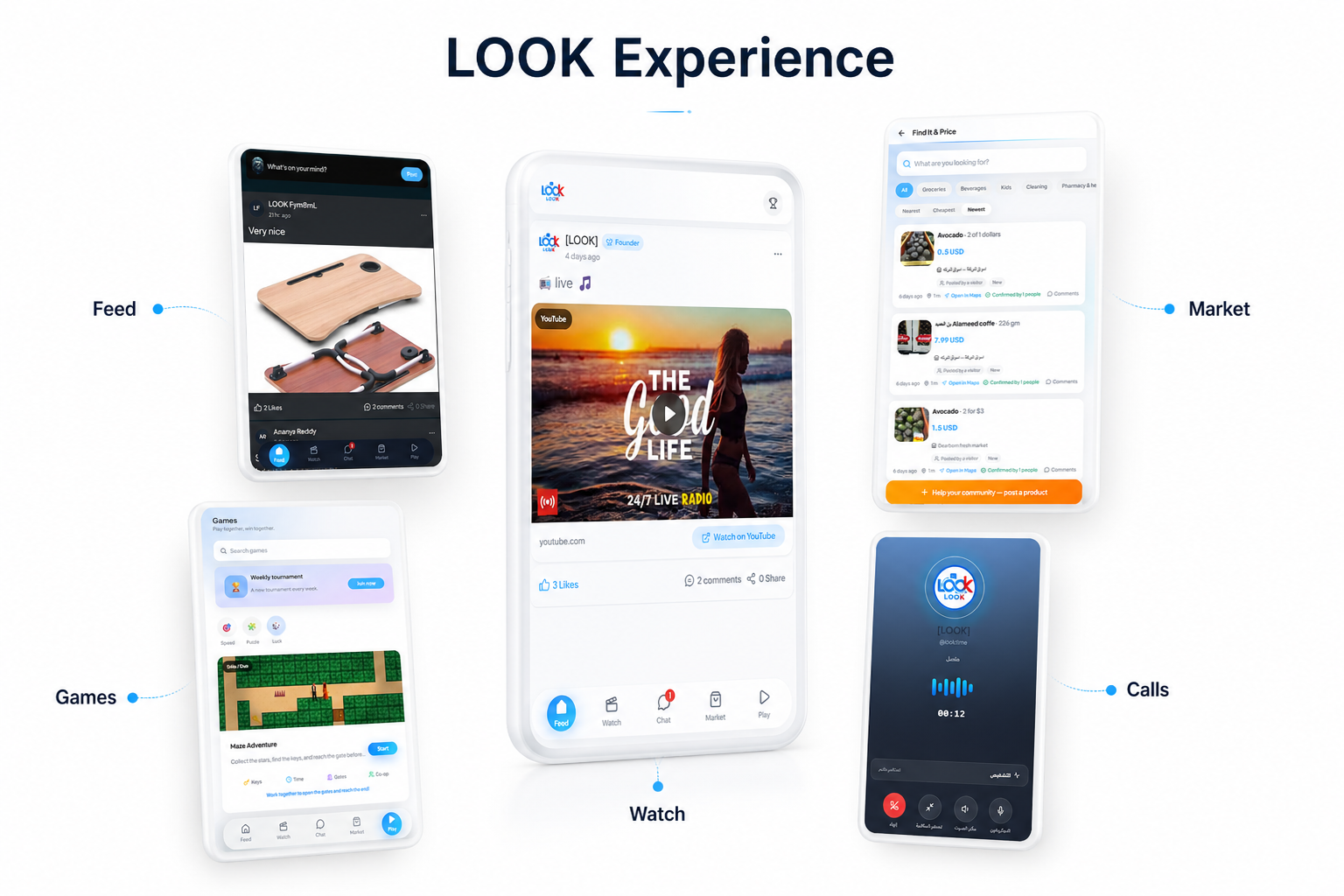 LOOK Experience — Feed, Watch, Market, Games, and Calls